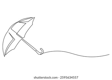 Continuous one line drawing of opened umbrella. Single line drawing illustration of umbrella protection for rain and uv. Summer holiday concept vector art. Doodle line illustration.
