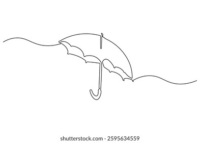 Continuous one line drawing of opened umbrella. Single line drawing illustration of umbrella protection for rain and uv. Summer holiday concept vector art. Doodle line illustration.
