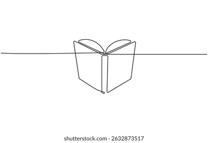 Continuous one line drawing of opened book. One line drawing illustration of book open, Open book continuous one line drawing illustration, Education and knowledge library concept in simple linear sty