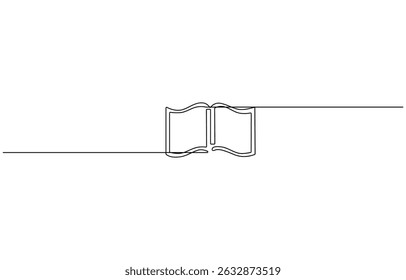Continuous one line drawing of opened book. One line drawing illustration of book open, Open book continuous one line drawing illustration, Education and knowledge library concept in simple linear sty
