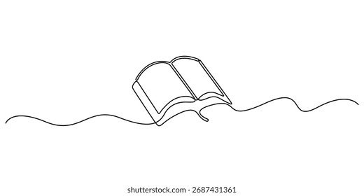 Desenho contínuo de uma linha do livro aberto. Desenho de linha única de ilustração vetorial do dia do livro mundial. Educação e conhecimento conceituação linha arte. Ilustração gráfica