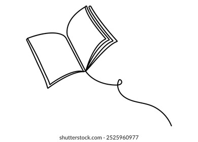 Continuous one line drawing of opening book vector illustration