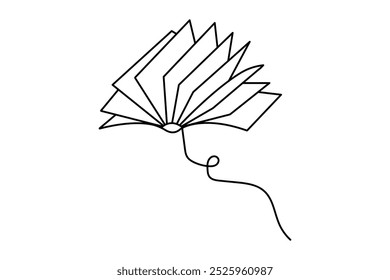 Continuous one line drawing of opening book vector illustration