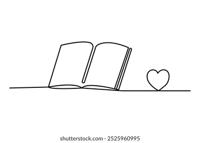 Continuous one line drawing of opening book vector illustration
