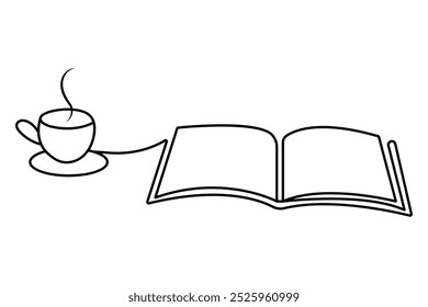 Continuous one line drawing of opening book vector illustration