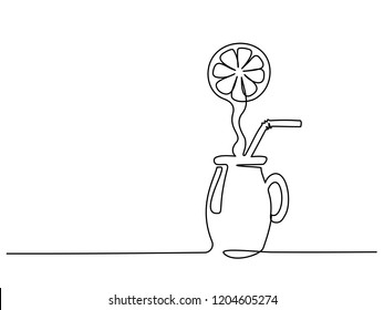 Continuous one line drawing. Orange juice in glass. Vector illustration