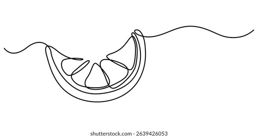  Continuous one line drawing of an orange fruit slice, minimal black line sketch on white background, citrus vector illustration, Artistic depiction of vibrant oranges with sliced fruit in the center.