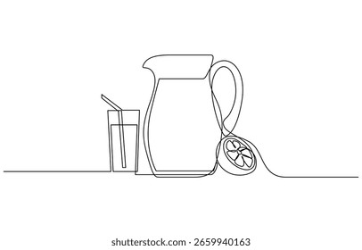 Desenho contínuo de uma linha de suco de laranja bebe ilustração vetor de vidro. Estrutura de tópicos editável