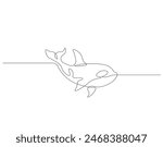 Continuous one line drawing of orca whale. One line drawing illustration of whale killer fish. Killer sea animal concept continuous line art. Editable outline.