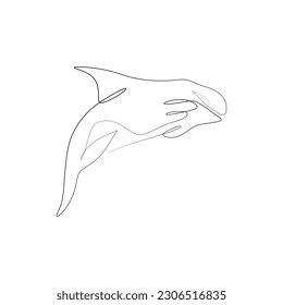 Continuous one line drawing of an orca vector illustration isolated on white background. Orcinus or killer whale drawing