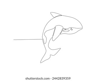 Continuous one line drawing of orca whale. One line of wild whale killer. Under ocean concept continuous line art. Editable outline.