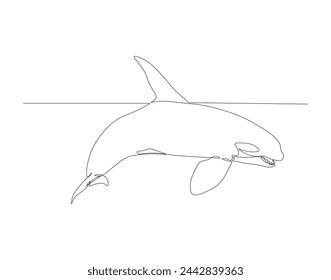 Continuous one line drawing of orca whale. One line of wild whale killer. Under ocean concept continuous line art. Editable outline.
