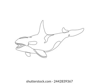 Continuous one line drawing of orca whale. One line of wild whale killer. Under ocean concept continuous line art. Editable outline.