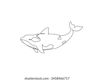 Continuous one line drawing of orca whale. Killer whale single outline vector design. Editable stroke.