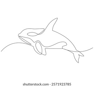 Continuous one line drawing of orca whale. Single line drawing illustration of whale killer fish. Logo,symbols and design style Concept vector art. Doodle line illustration. 