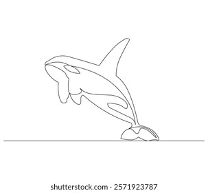 Continuous one line drawing of orca whale. Single line drawing illustration of whale killer fish. Logo,symbols and design style Concept vector art. Doodle line illustration. 