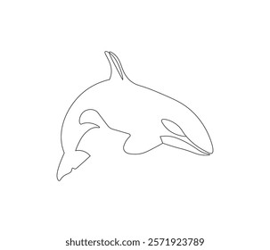 Continuous one line drawing of orca whale. Single line drawing illustration of whale killer fish. Logo,symbols and design style Concept vector art. Doodle line illustration. 