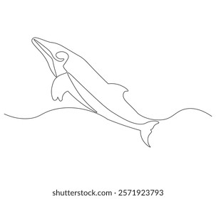 Continuous one line drawing of orca whale. Single line drawing illustration of whale killer fish. Logo,symbols and design style Concept vector art. Doodle line illustration. 