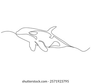 Continuous one line drawing of orca whale. Single line drawing illustration of whale killer fish. Logo,symbols and design style Concept vector art. Doodle line illustration. 