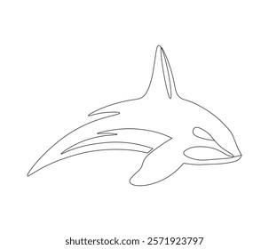 Continuous one line drawing of orca whale. Single line drawing illustration of whale killer fish. Logo,symbols and design style Concept vector art. Doodle line illustration. 