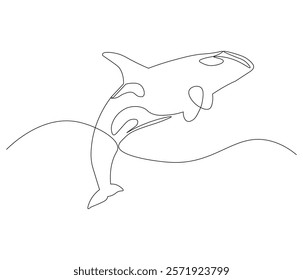 Continuous one line drawing of orca whale. Single line drawing illustration of whale killer fish. Logo,symbols and design style Concept vector art. Doodle line illustration. 