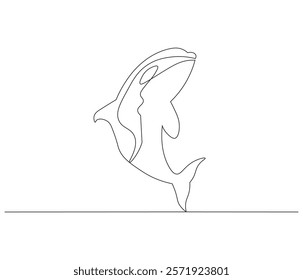 Continuous one line drawing of orca whale. Single line drawing illustration of whale killer fish. Logo,symbols and design style Concept vector art. Doodle line illustration. 