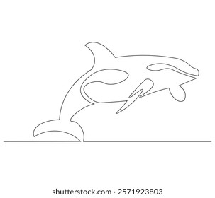 Continuous one line drawing of orca whale. Single line drawing illustration of whale killer fish. Logo,symbols and design style Concept vector art. Doodle line illustration. 