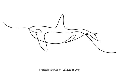 Dibujo continuo de una línea de orca ballena. Una línea de asesino de ballenas salvajes. Bajo el concepto de océano arte de línea continua. Día Marítimo Mundial. Línea de iconos de ballena marina Vector de dibujo continuo. Esquema editable