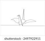 Continuous one line drawing of origami of crane bird . One line drawing illustration of origami. Japanese art concept line art. Editable outline