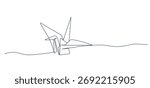 Continuous one line drawing of origami of crane bird . One line drawing Vector illustration of origami. Japanese art concept line art. Editable outline. 