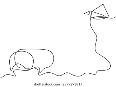 Continuous one line drawing of origami paper plane and speech bubble. Trendy line art vector on a white background. Vector illustration.	
