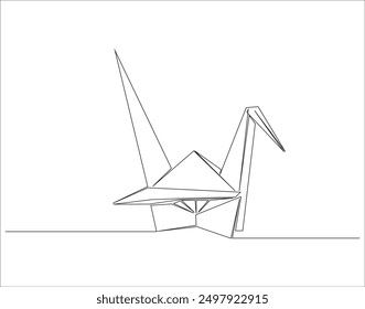 Continuous one line drawing of origami of crane bird . One line drawing illustration of origami. Japanese art concept line art. Editable outline