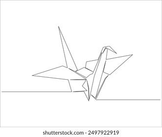 Continuous one line drawing of origami of crane bird . One line drawing illustration of origami. Japanese art concept line art. Editable outline