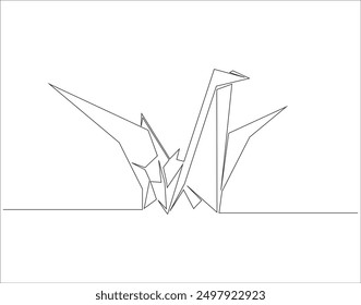 Continuous one line drawing of origami of crane bird . One line drawing illustration of origami. Japanese art concept line art. Editable outline