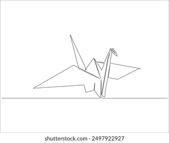 Continuous one line drawing of origami of crane bird . One line drawing illustration of origami. Japanese art concept line art. Editable outline