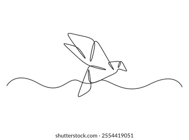 Continuous one line drawing of origami crane. Vector illustration