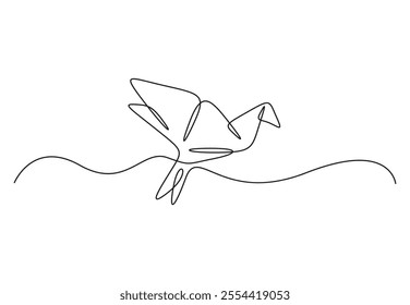 Continuous one line drawing of origami crane. Vector illustration