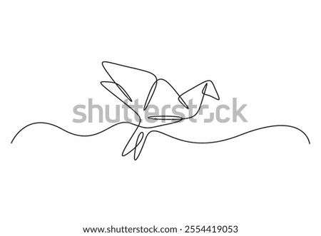 Continuous one line drawing of origami crane. Vector illustration