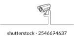 Continuous one line drawing of outdoor surveillance camera vector design. One line illustration of cctv camera, CCTV privacy control digital camera. One line monochrome continuous single line art.