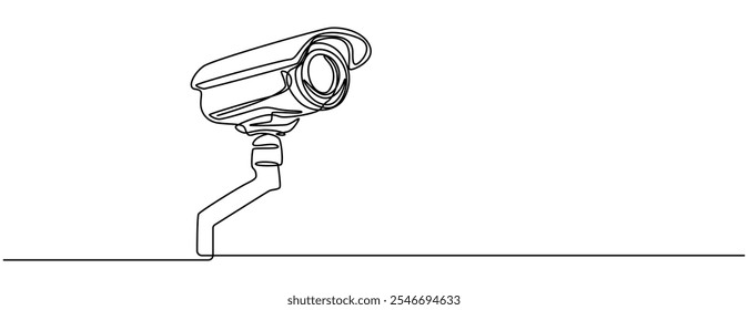 Dibujo continuo de una línea de diseño de Vector de cámara de vigilancia al aire libre. Ilustración de una línea de cámara CCTV, CCTV control de privacidad cámara digital. Una línea monocromo continua de una sola línea de arte.