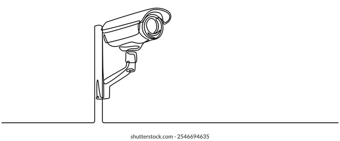 Dibujo continuo de una línea de diseño de Vector de cámara de vigilancia al aire libre. Ilustración de una línea de cámara CCTV, CCTV control de privacidad cámara digital. Una línea monocromo continua de una sola línea de arte.