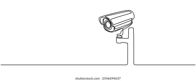 Dibujo continuo de una línea de diseño de Vector de cámara de vigilancia al aire libre. Ilustración de una línea de cámara CCTV, CCTV control de privacidad cámara digital. Una línea monocromo continua de una sola línea de arte.