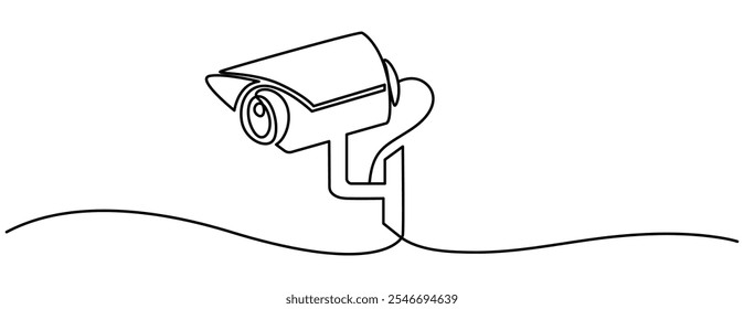 Dibujo continuo de una línea de diseño de Vector de cámara de vigilancia al aire libre. Ilustración de una línea de cámara CCTV, CCTV control de privacidad cámara digital. Una línea monocromo continua de una sola línea de arte.