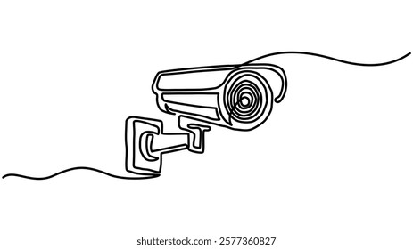 Continuous one line drawing of outdoor surveillance camera vector design. Single line illustration on the theme of CCTV video camera surveillance system for monitoring security vector illustration