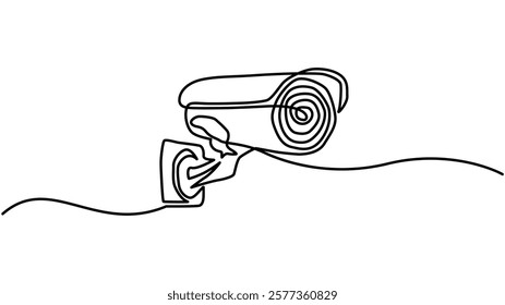 Continuous one line drawing of outdoor surveillance camera vector design. Single line illustration on the theme of CCTV video camera surveillance system for monitoring security vector illustration