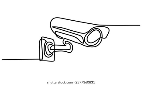 Continuous one line drawing of outdoor surveillance camera vector design. Single line illustration on the theme of CCTV video camera surveillance system for monitoring security vector illustration