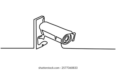 Continuous one line drawing of outdoor surveillance camera vector design. Single line illustration on the theme of CCTV video camera surveillance system for monitoring security vector illustration