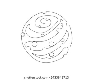 Continuous one line drawing of Outer space planet . Outer space asteroid in simple outline illustration. Editable stroke.