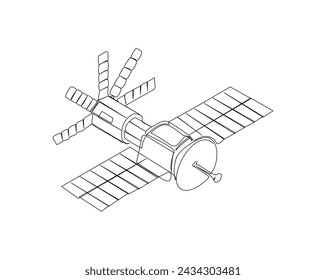 Continuous one line drawing of Outer Space Satellite. satellite communications from earth orbit in simple outline illustration. Editable stroke.