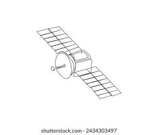 Continuous one line drawing of Outer Space Satellite. satellite communications from earth orbit in simple outline illustration. Editable stroke.